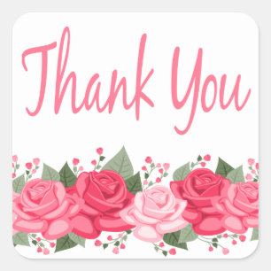 Thank You  Pink Rose Flowers Vintage Floral Square Sticker