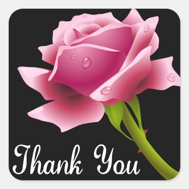 Thank You Pink Rose Thank You Black Sticker / Seal (Front)