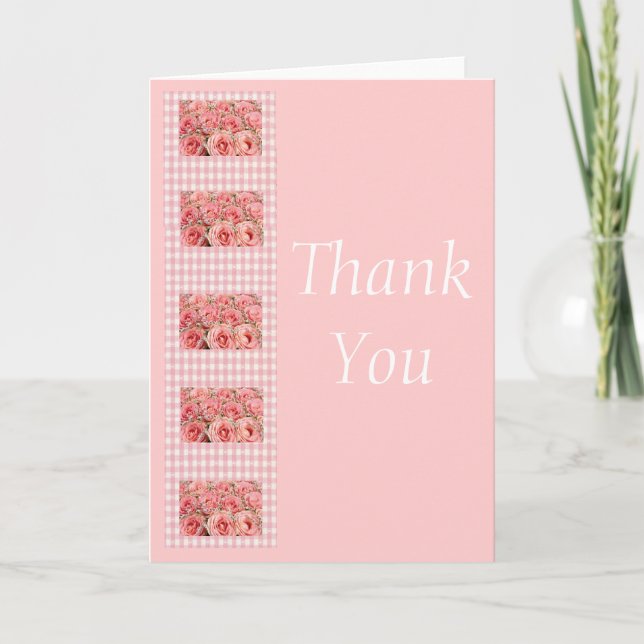Thank You Pink Roses and Gingham Card (Front)