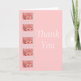 Thank You Pink Roses and Gingham Card
