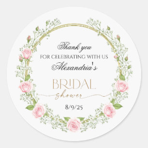 Thank you Pink Roses & Baby’s Breathe Classic Round Sticker