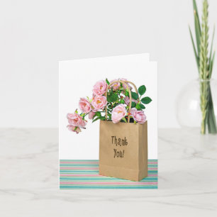 Thank You Pink Roses In Brown Bag Card