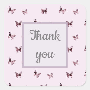 Thank You Pink Satin Butterflies Appreciation Square Sticker