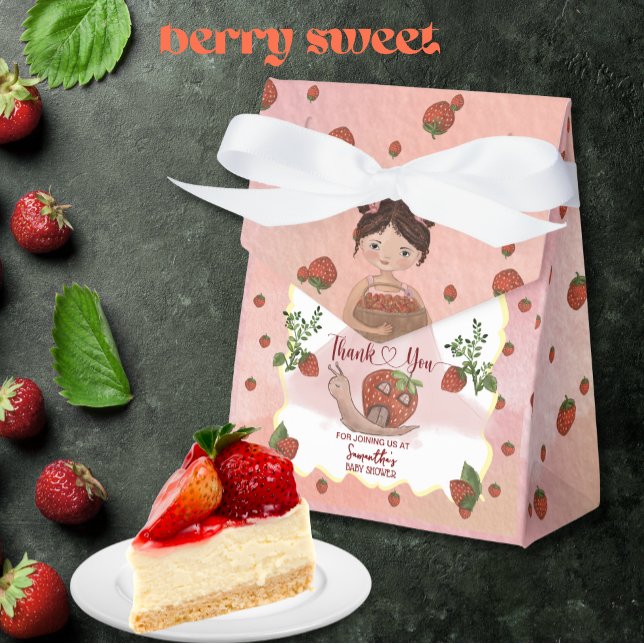 Thank You" Pink Strawberry Baby Shower Favour Box (Thank You_ Pink Strawberry Baby Shower Favor Boxes)