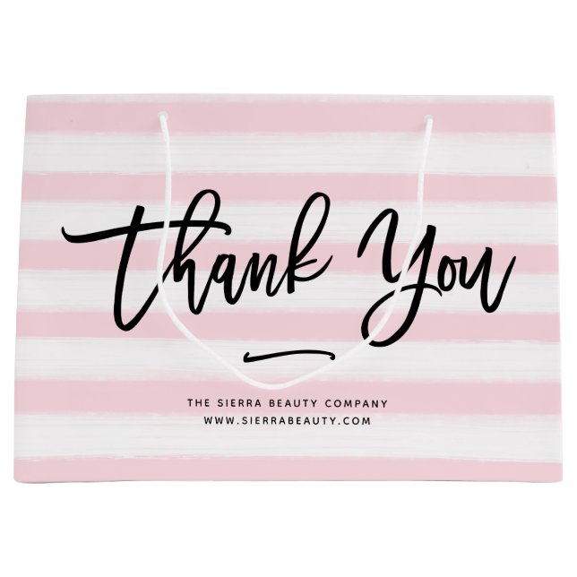 Thank You | Pink Stripes Retail Shopping Bag (Front)