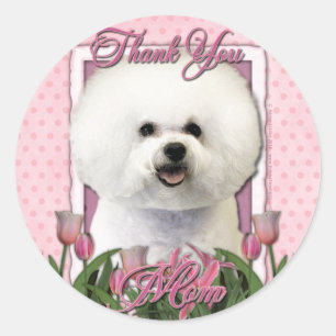 Thank You - Pink Tulips - Bichon Frise Classic Round Sticker