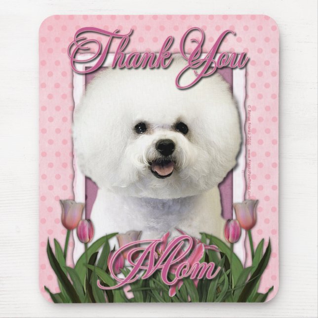 Thank You - Pink Tulips - Bichon Frise Mouse Pad (Front)
