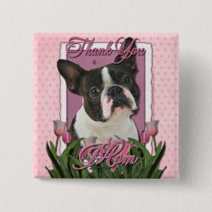 Thank You - Pink Tulips - Boston Terrier 15 Cm Square Badge