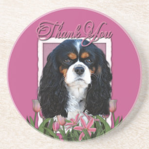 Thank You - Pink Tulips - Cavalier - Tri-Colour Coaster