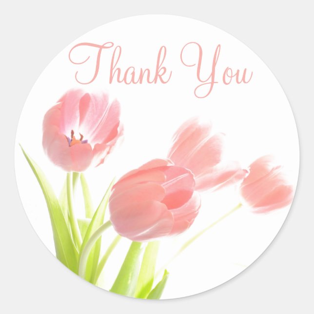 Thank You Pink Tulips Floral Pattern Stickers (Front)