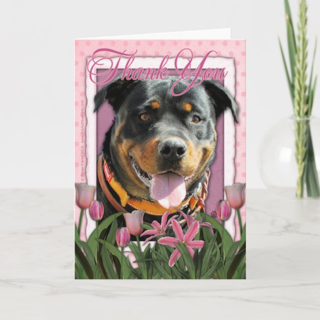 Thank You - Pink Tulips - Rottweiler - SambaParTi Card (Front)
