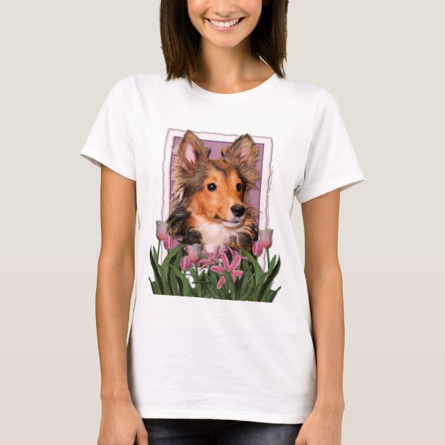 Thank You - Pink Tulips - Sheltie Puppy - Cooper T-Shirt (Front)