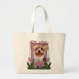 Thank You - Pink Tulips - Yorkshire Terrier Large Tote Bag