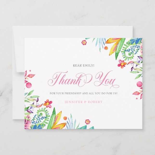 Thank you pink typography topical flowers border (Front)
