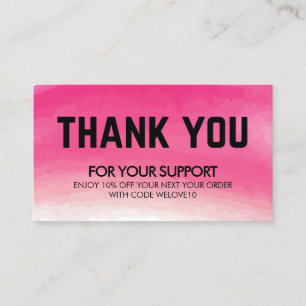 Thank you Pink Watercolor Discount Business Card