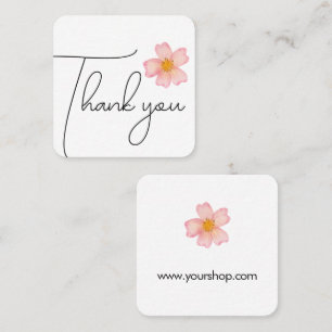 Thank you pink watercolor flower square business card
