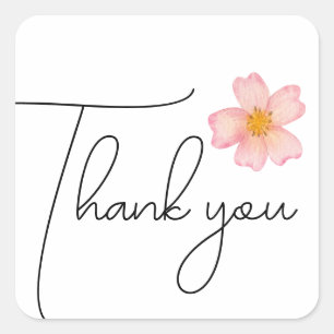Thank you pink watercolor flower square sticker