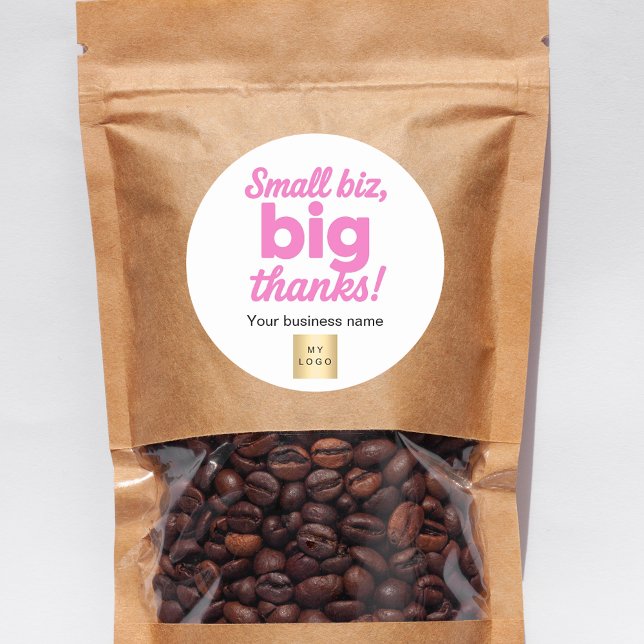 Thank you pink white business logo classic round sticker (Creator Uploaded)