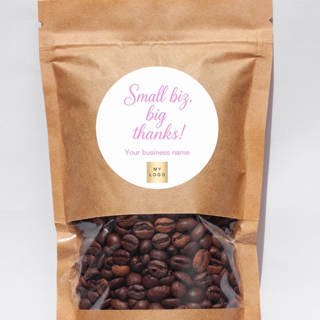 Thank you pink white script business logo classic round sticker (Creator Uploaded)