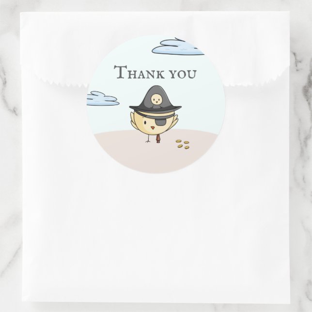 Thank You Pirate Eye Patch Bird Party Classic Round Sticker (Bag)