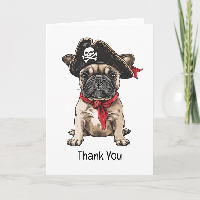 Thank You Pirate French Bulldog Skull Crossbones Card (Front)