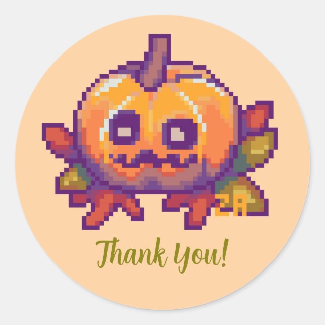 Thank You Pixel Art, Pixelart Pumpkin Classic Round Sticker (Front)