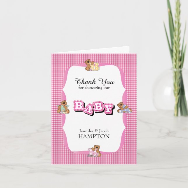 Thank You Plaid with Baby Bears | Baby Girl Shower (Front)