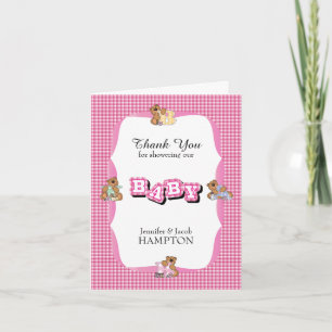 Thank You Plaid with Baby Bears Baby Girl Shower Card