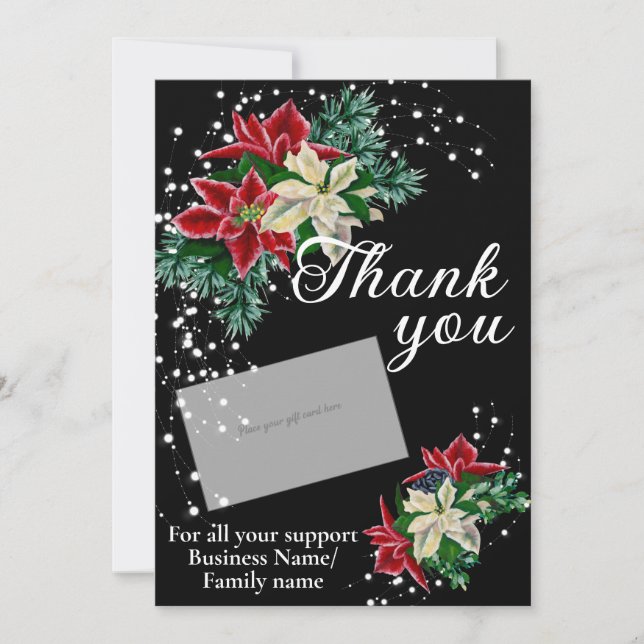Thank You Poinsettia Gift Card Holder Black (Front)