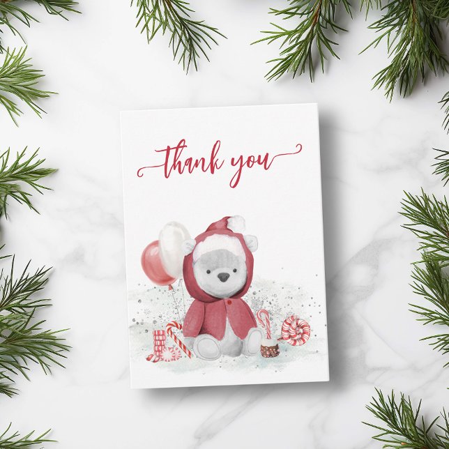 Thank you Polar Bear Santa Christmas Baby Shower  Card (Creator Uploaded)