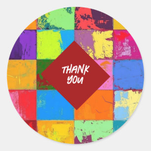 Thank you Pop Art grunge Colour Blocks Classic Round Sticker