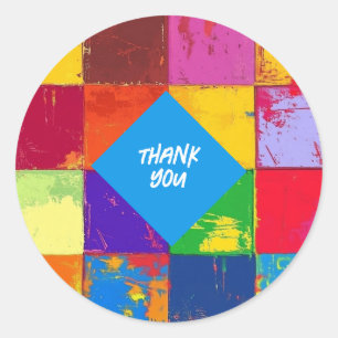 Thank you Pop Art grunge Colour Blocks Classic Round Sticker