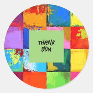Thank you Pop Art grunge Colour Blocks Classic Round Sticker