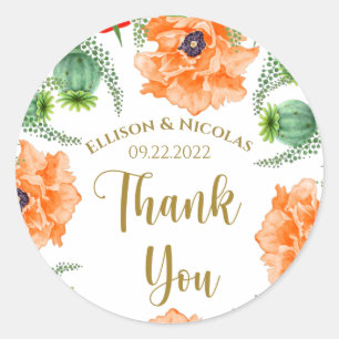 Thank you poppy flowers classic round sticker