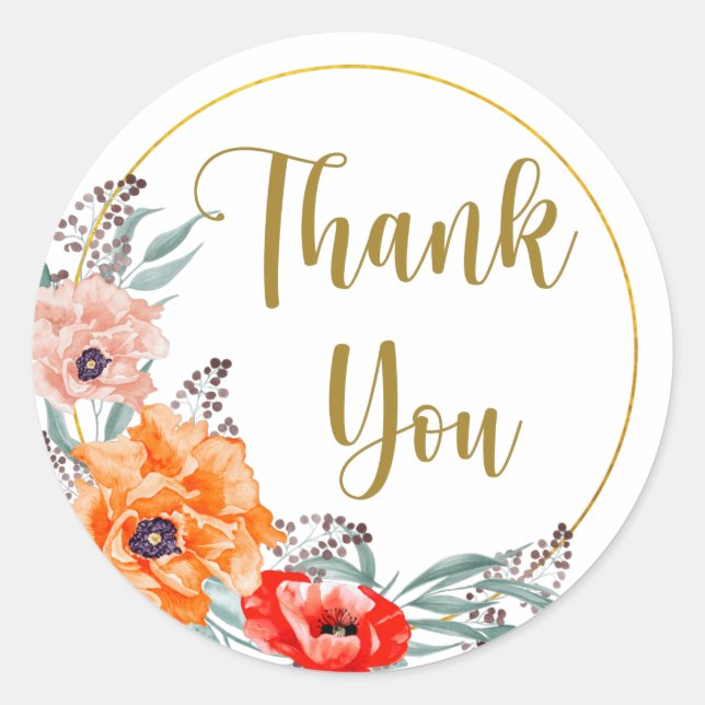 Thank You Poppy Flowers Sticker (Front)