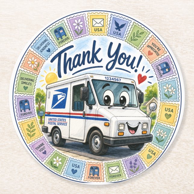 Thank you Postal Workers  Round Paper Coaster (Front)