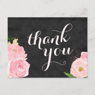 thank you postcard   chalkboard pink floral