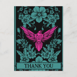 Thank You postcard. Exotic pink bird, dusky blue Postcard