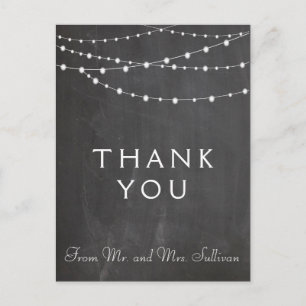 Thank you postcard string lights on chalkboard