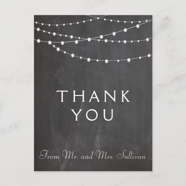 Thank you postcard string lights on chalkboard (Front)