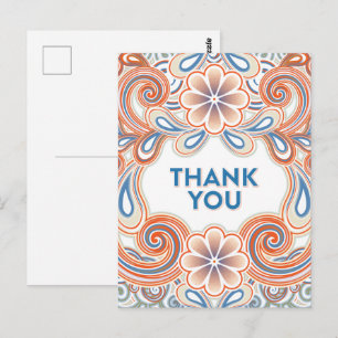Thank you postcard with blue and orange swirls