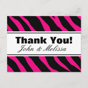 Thank you postcards with hot pink zebra stripes