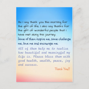 Thank You Prayer Inspirational Life Quote Postcard