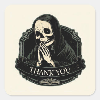 'THANK YOU - PRAYING SKULL'  SQUARE STICKER