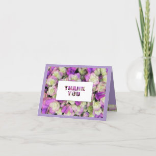 Thank You Pretty Flowers Purple Bold Text  Card