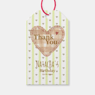 Thank you pretty girly pattern Hearts Green Brown Gift Tags