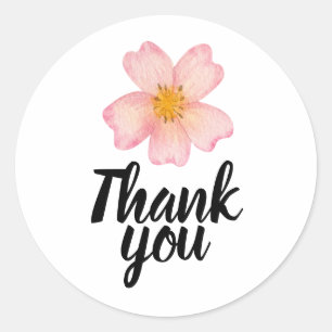 Thank You Pretty Soft Pink Watercolor Flower Classic Round Sticker