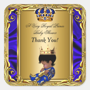 Thank You Prince Royal Blue Baby Shower Regal Gold Square Sticker