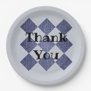 Thank You Professional Blue Diamond Pattern Mosaic Paper Plate