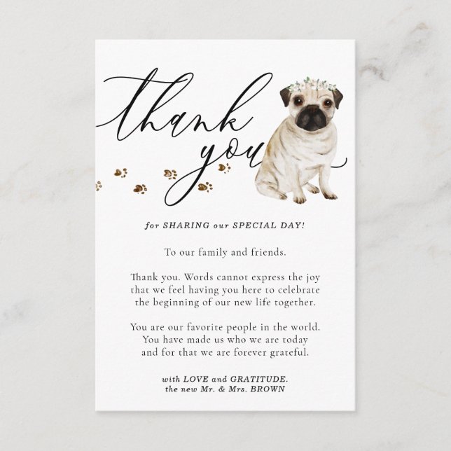 Thank You Pug puppy dog Wedding Enclosure Card (Front)
